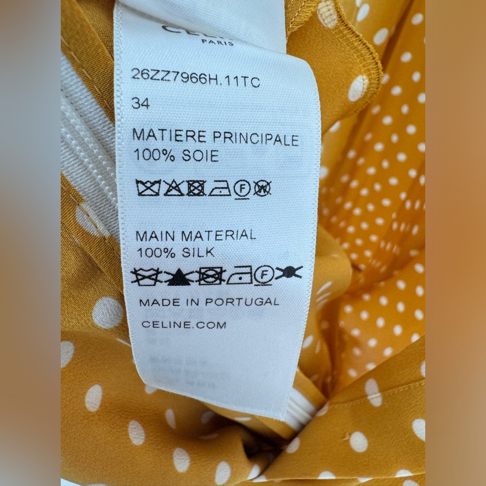 100% Silk Yellow Polka Dot Celine Dress with Pockets - Picture 4 of 6
